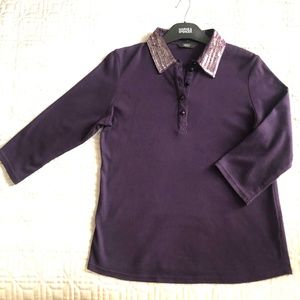 3/4 -Sleeve Sequin Collared Polo